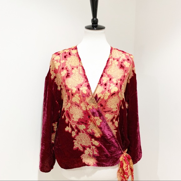 Zara velvet kimono style wrap boho top blouse NWT - Picture 2 of 8